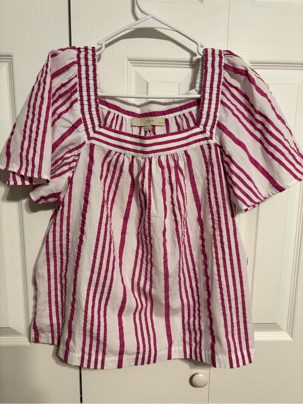 LOFT White and Fuchsia Striped Square-Neck Tunic